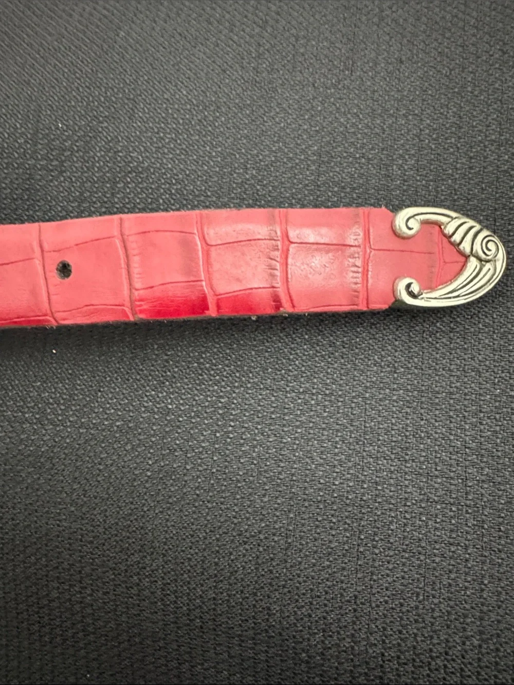 Women's Red Croc-Embossed leather Belt with Decorative Silver tone Buckle (mlb)